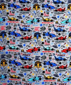 Top Driver on Gray Novelty Cotton Fabric