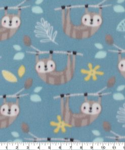 Blizzard Fleece Fabric Sloth on Aqua