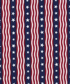 Waving Stars on Stripes Patriotic Cotton Fabric