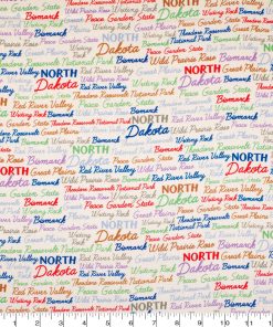 North Dakota Cotton Fabric Tossed Words