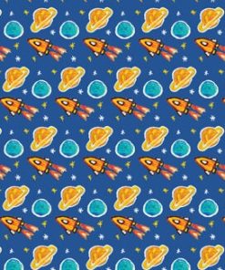St. Jude Space on Blue Cotton Fabric by Ty
