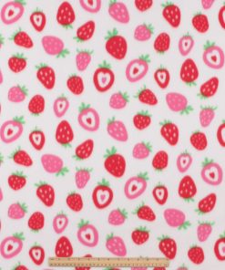 Strawberry Hearts on White Blizzard Fleece Fabric