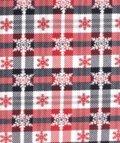 Snowflakes on Red   Black Plaid Anti Pill Fleece Fabric
