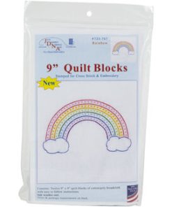 Jack Dempsey Needle Art 9 Rainbow Stamped White Quilt Blocks 12pk