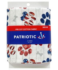 3yd Patriotic White Americana Paw Prints Precut Cotton Fabric