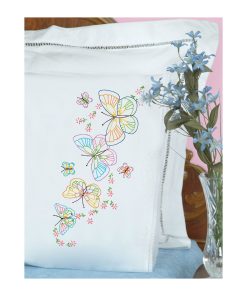 Jack Dempsey 2pk Fluttering Butterflies Stamped Lace Edge Pillowcases