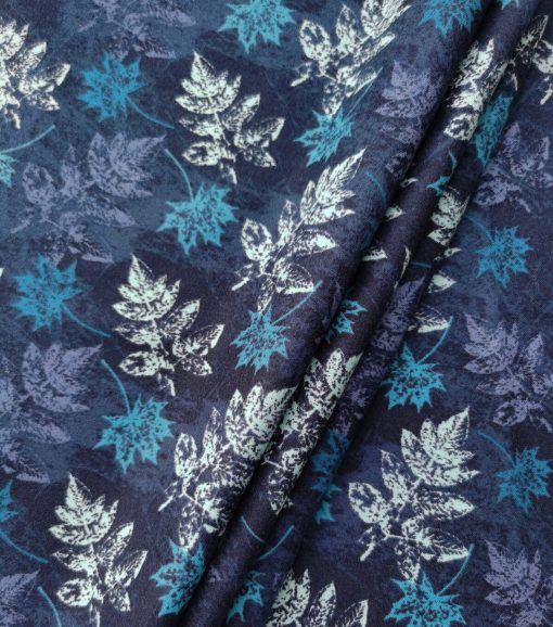 Blue Textured Leaves Luxe Flannel Fabric - Image 3