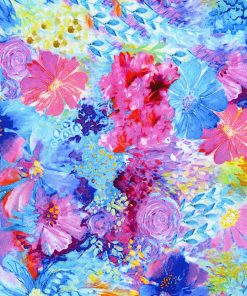 Blue Painted Floral Premium Cotton Fabric