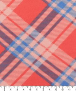 Coral Bias Plaid Blizzard Fleece Fabric