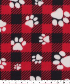 Dog Paw On Buffalo Check Blizzard Fleece Fabric
