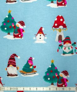 Gnomes on Blue Super Snuggle Christmas Flannel Fabric
