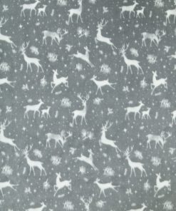 White Reindeer on Gray Anti Pill Fleece Fabric