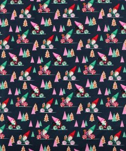 Gnomes Riding Bicycles on Black Super Snuggle Christmas Flannel Fabric