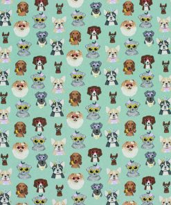 Dogs In Sunglasses Mint Novelty Cotton Fabric