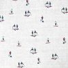 Skiers on White Novelty Cotton Fabric