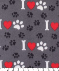 Blizzard Fleece Fabric Bones, Hearts   Paws
