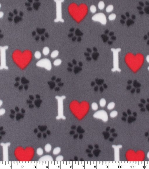 Blizzard Fleece Fabric Bones, Hearts   Paws