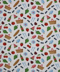 Picnic Icons on White Super Snuggle Flannel Fabric