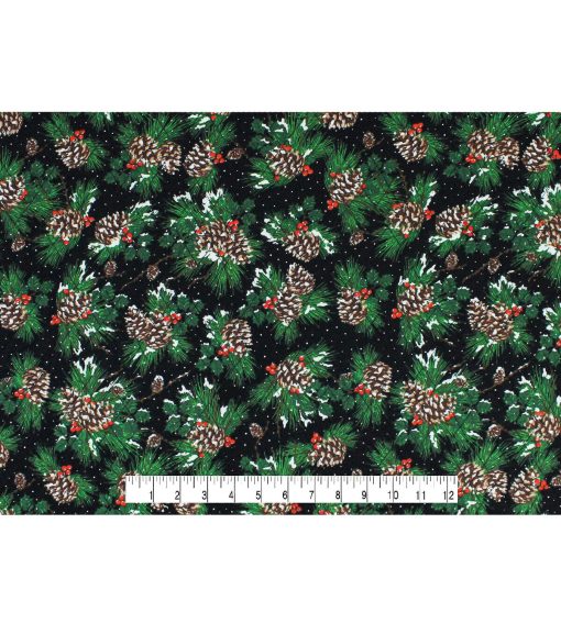 Pinecones   Plaid Double Faced Pre Quilted Christmas Cotton Fabric - Image 4