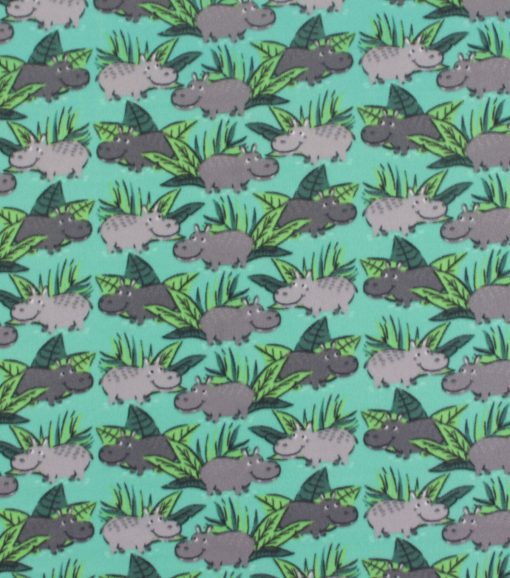 Blizzard Fleece Fabric Hippos On Teal - Image 2