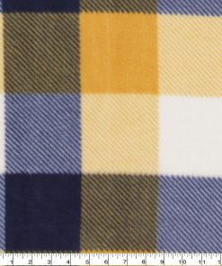 Yellow   Navy Buffalo Checks Anti Pill Fleece Fabric