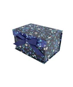 8 Floral on Dark Blue Flip Top Box With Bow by Place   Time