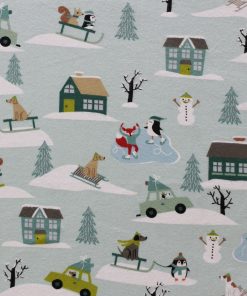 Animals in Snow on Gray Super Snuggle Christmas Flannel Fabric