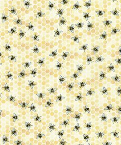 Yellow Sunny Bee on Honeycomb Premium Cotton Fabric