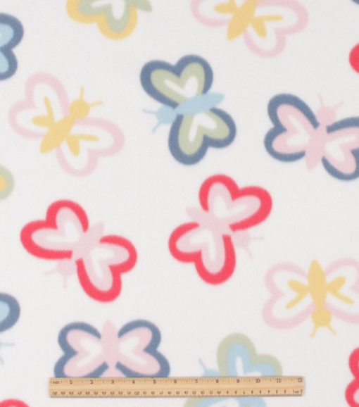 Butterflies on White Blizzard Fleece Fabric - Image 2