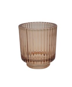 3 Brown Glass Ribbed Candle Holder by Place   Time