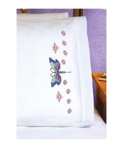 Janlynn 30  x 20 Dragonfly Stamped Cross Stitch Pillowcases 2pk