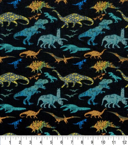 Stamped Dinos Novelty Cotton Fabric