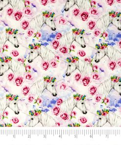Singer Pink Roses   Unicorns Quilt Cotton Fabric