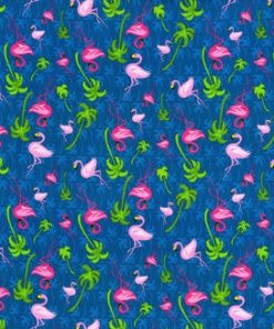 Fabric Traditions Flamingos On Blue Novelty Cotton Fabric