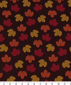 Brown Mini Tossed Leaves Harvest Cotton Fabric