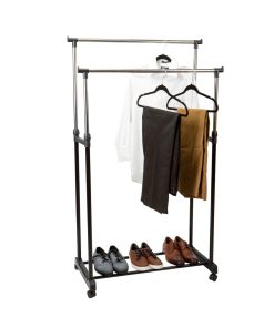 Simplify 31.5 Black 2 Tier Adjustable Height Rolling Garment Rack
