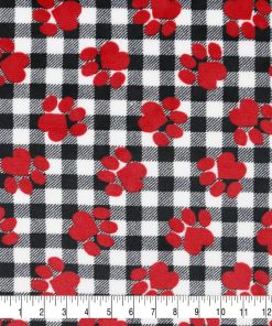 Sew Lush Fleece Fabric Tossed Paws on Buffalo Check