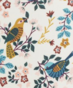 Birds   Floral on White Anti Pill Fleece Fabric