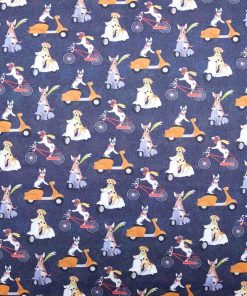 Dogs On Scooters And Bikes Novelty Cotton Fabric