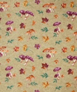Mushrooms   Leaves On Brown Luxe Fleece Fabric