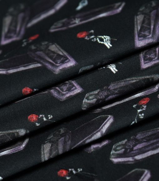 Coffins On Black Cotton Fabric - Image 3