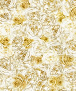 Yellow Sunny Bee Packed Roses Premium Cotton Fabric