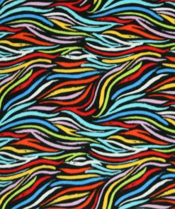 Bright Rainbow Zebra Skin on Black Anti Pill Plush Fleece Fabric