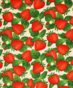 Red Bold Summer Strawberry Patch Anti Pill Plush Fleece Fabric