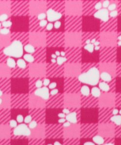 Dog Paw on Pink Buffalo Check Blizzard Fleece Fabric