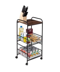 Honey Can Do 34 Black 3 Tier Slim Rolling Cart With Metal Baskets
