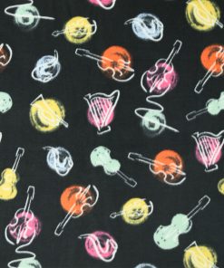 Watercolor Guitars on Black Anti Pill Fleece Fabric