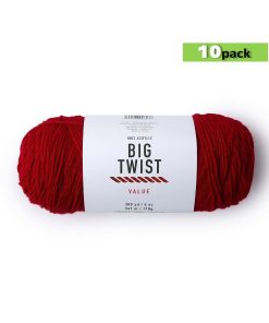 10pk Solid Deep Red Medium Weight Acrylic 380yd Value Yarn by Big Twist