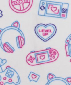 Pink Gaming Accessories on White Anti Pill Fleece Fabric