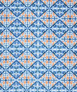 Blue   Orange Diamond Tile Luxe Fleece Fabric